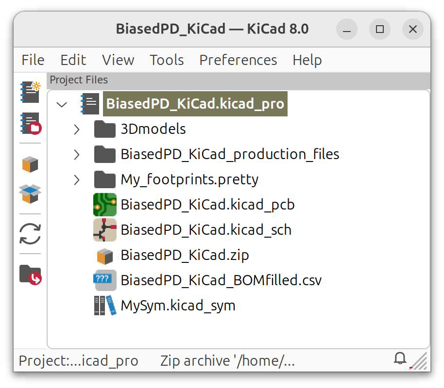 KiCad BiasedPD project view.